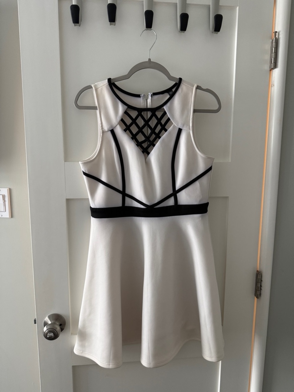 White Fit-and-Flare Dress with Black Contrast Trim